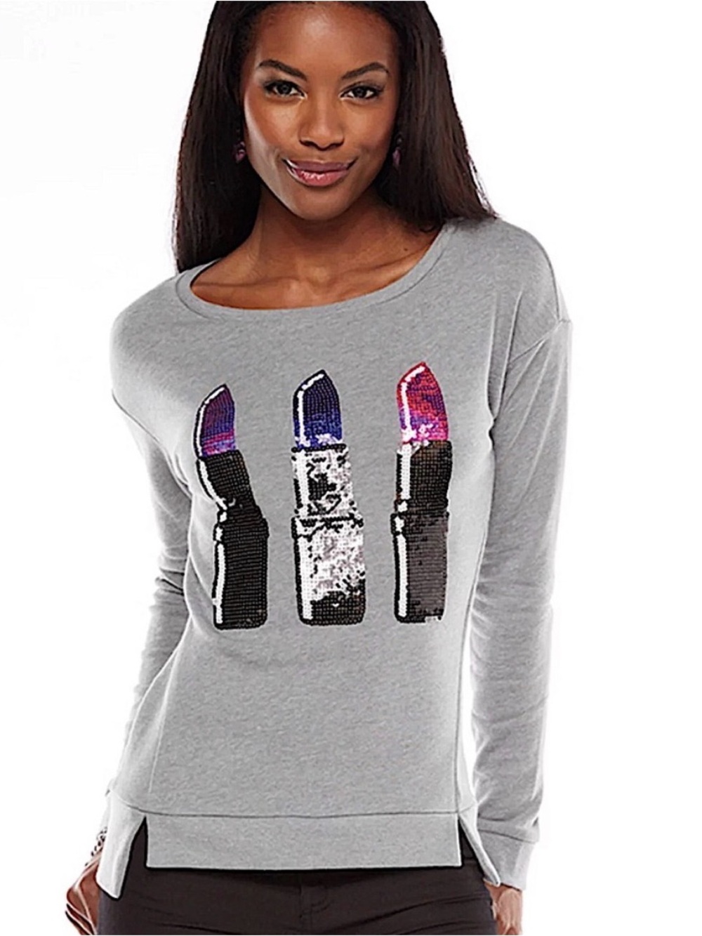 🍒Juicy Couture Gray Sequin Lipstick Graphic Sweatshirt - Top size L GUC
